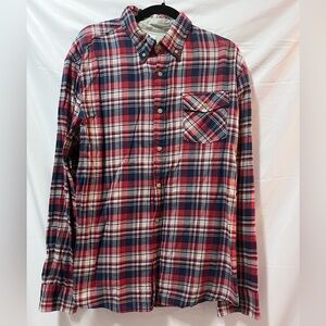 Sonoma Red, White and Blue Plaid Button Down Long Sleeved Shirt. Large